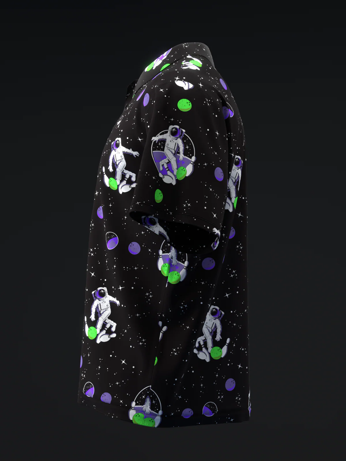 Fairways - Space Bowling Neon Green Purple - Bowling Polo - Image 6