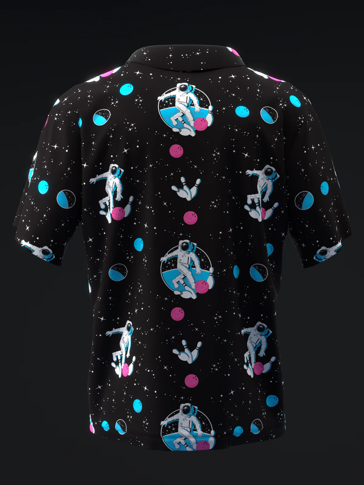 Fairways - Space Bowling Neon Pink Blue - Bowling Polo - Image 5